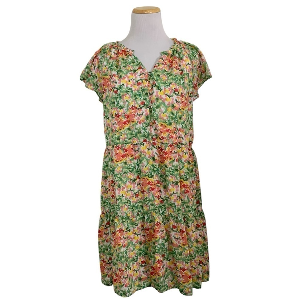 Loft Floral Tiered Peasant Swiss Dot Dress Women’s M Modal Sundress Watercolor